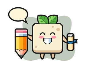 Tofu illustration cartoon is graduation with a giant pencil
