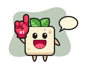 Tofu illustration cartoon with number 1 fans glove