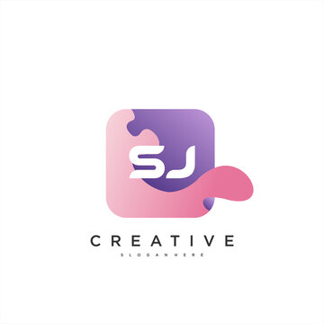 SJ Initial Letter logo icon design template elements with wave colorful art.