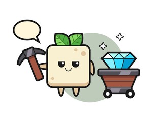 Character illustration of tofu as a miner