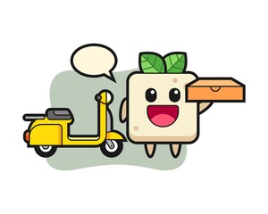 Character illustration of tofu as a pizza deliveryman