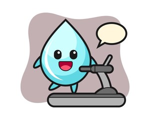 Water drop cartoon character walking on the treadmill