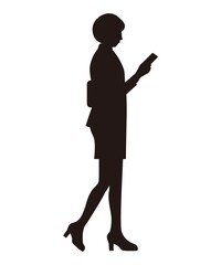 歩き スマホ 女性 シルエット イラスト素材