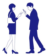歩き スマホ 男性 女性 男女 イラスト素材