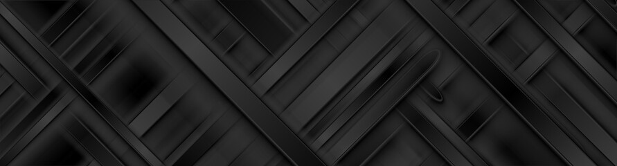 Obraz premium Black glossy smooth stripes abstract background. Geometric vector banner design