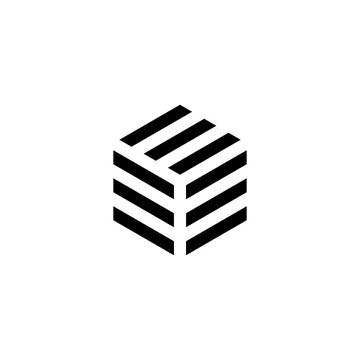 Business logo letter, EEE line, cube. icon design template. geometric isolated monogram.