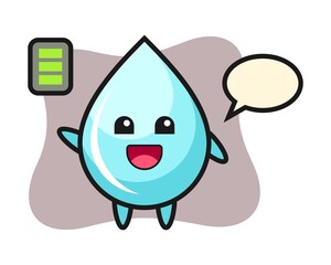Water drop mascot character with energetic gesture