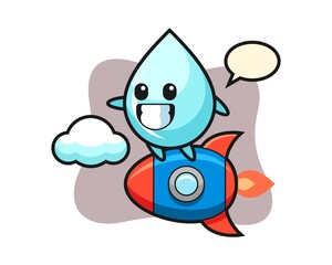 Water drop mascot character riding a rocket