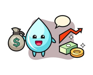 Water drop illustration cartoon holding money sack