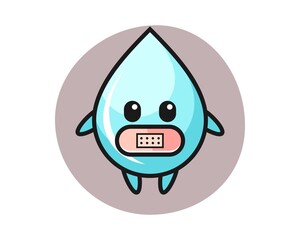Cartoon illustration of water drop with tape on mouth
