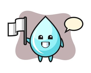 Cartoon character of water drop holding a flag