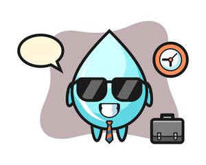 Cartoon mascot of water drop as a businessman