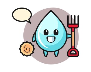 Mascot character of water drop as a farmer