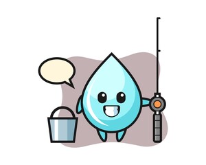 Mascot character of water drop as a fisherman