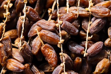 Close up of Dried date palm fruits, thai street food market