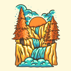 vector illustration of outdoor waterfall