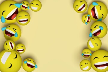 3d rendering .object smile and laugh emoticons - obrazy, fototapety, plakaty