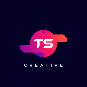 TS Initial Letter logo icon design template elements with wave colorful art.