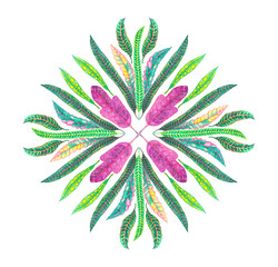 Mandala pattern of Croton leaf watercolor painting illustration and clippingpath © Arunee