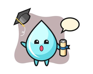 Illustration of water drop cartoon throwing the hat at graduation