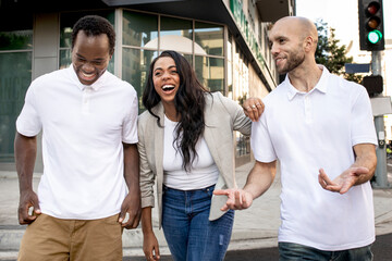 Group of friends hanging out and having fun in the city