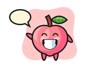 Peach cartoon character doing wave hand gesture