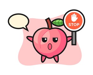 Peach character illustration holding a stop sign