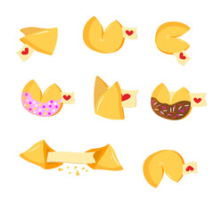 Set with Chinese fortune cookies. Vector illustration of various cookies on a white background. Use for dog types, stickers, decor, patterning and other designs.