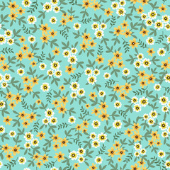 Yellow and white flora and leaf seamless pattern.