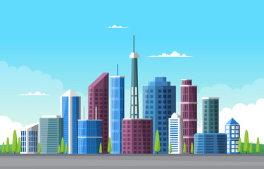 Sky City Building Construction Cityscape Skyline Business Illustration
