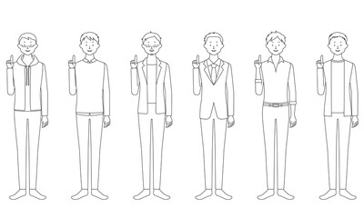 Illustration set of a man pointing his finger with a smile (white background, vector, cut out)