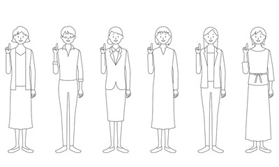 Illustration set of a woman pointing her finger with a smile (white background, vector, cut out)