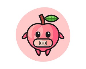 Cartoon illustration of peach with tape on mouth
