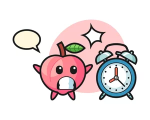Fotobehang Cartoon illustration of peach is surprised with a giant alarm clock © heriyusuf