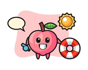 Cartoon mascot of peach as a beach guard