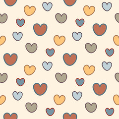 Seamless Pattern with Hand Drawn Heart Design on Light Yellow Background