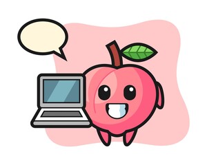 Mascot illustration of peach with a laptop
