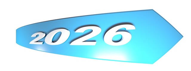 2026 blue arrow on white background - 3D rendering illustration