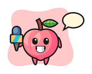 Character mascot of peach as a news reporter