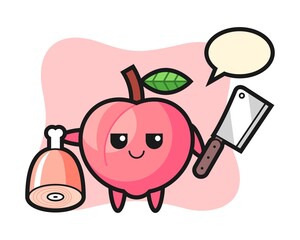 Illustration of peach character as a butcher