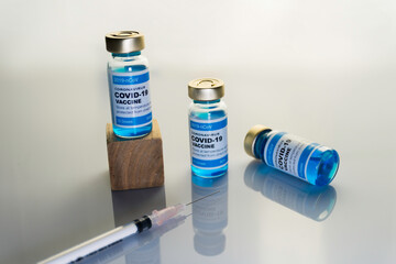 Vaccine for Coronavirus or Covid 19 with white background. Medical and healthcare concept.