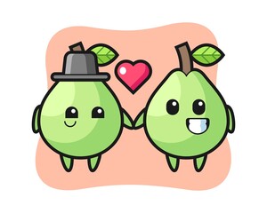 Guava cartoon character couple with fall in love gesture