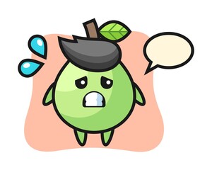 Guava mascot character with afraid gesture