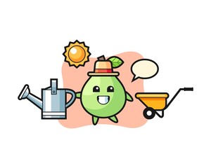 Cartoon character of guava holding watering can