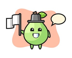 Cartoon character of guava holding a flag