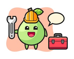 Mascot cartoon of guava as a mechanic