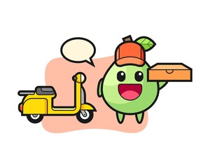 Character illustration of guava as a pizza deliveryman