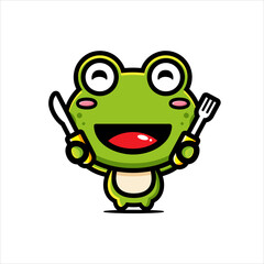 vector design of cute cartoon animal frog holding a spoon and fork