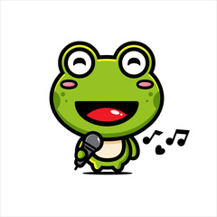 vector design of cute cartoon animal frogs singing with mix
