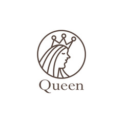 queen logo, illustration of a woman with simple lines, vector design